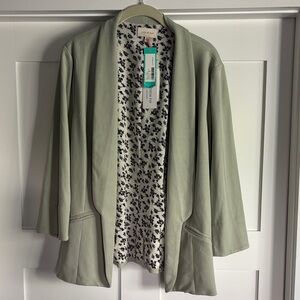 Skies Are Blue Sage Green Draped Open-Front Blazer